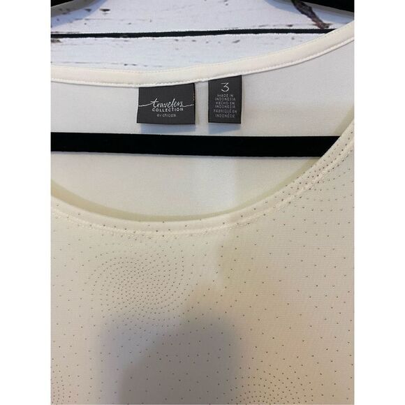 Chico’s Travelers Collection Pullover Blouse  in Cream with Gold accents Size 3 - Picture 3 of 7